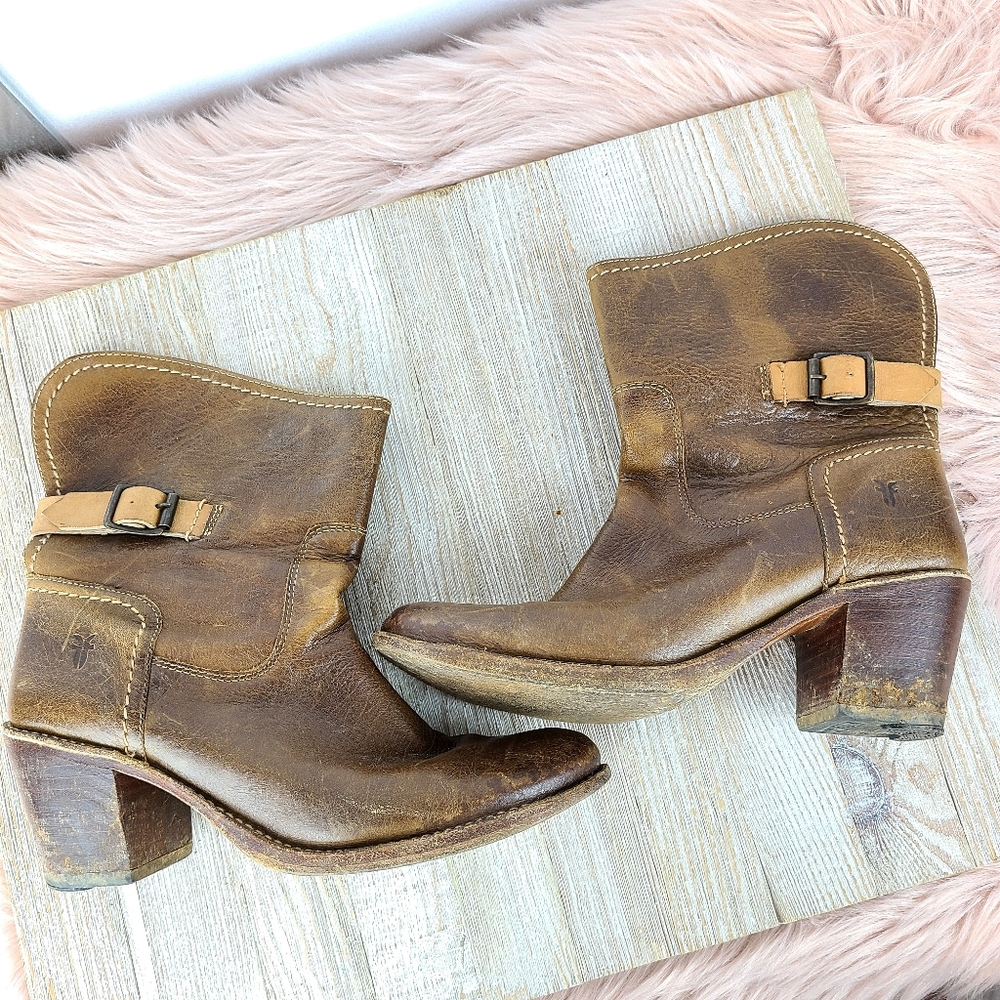 Womens Frye Leather Buckle Cowboy Boots Size 10